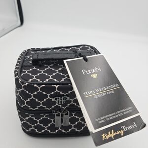 PurseN Tiara Weekender Jewelry Case Travel 10 Pouch Organizer Black White NWT